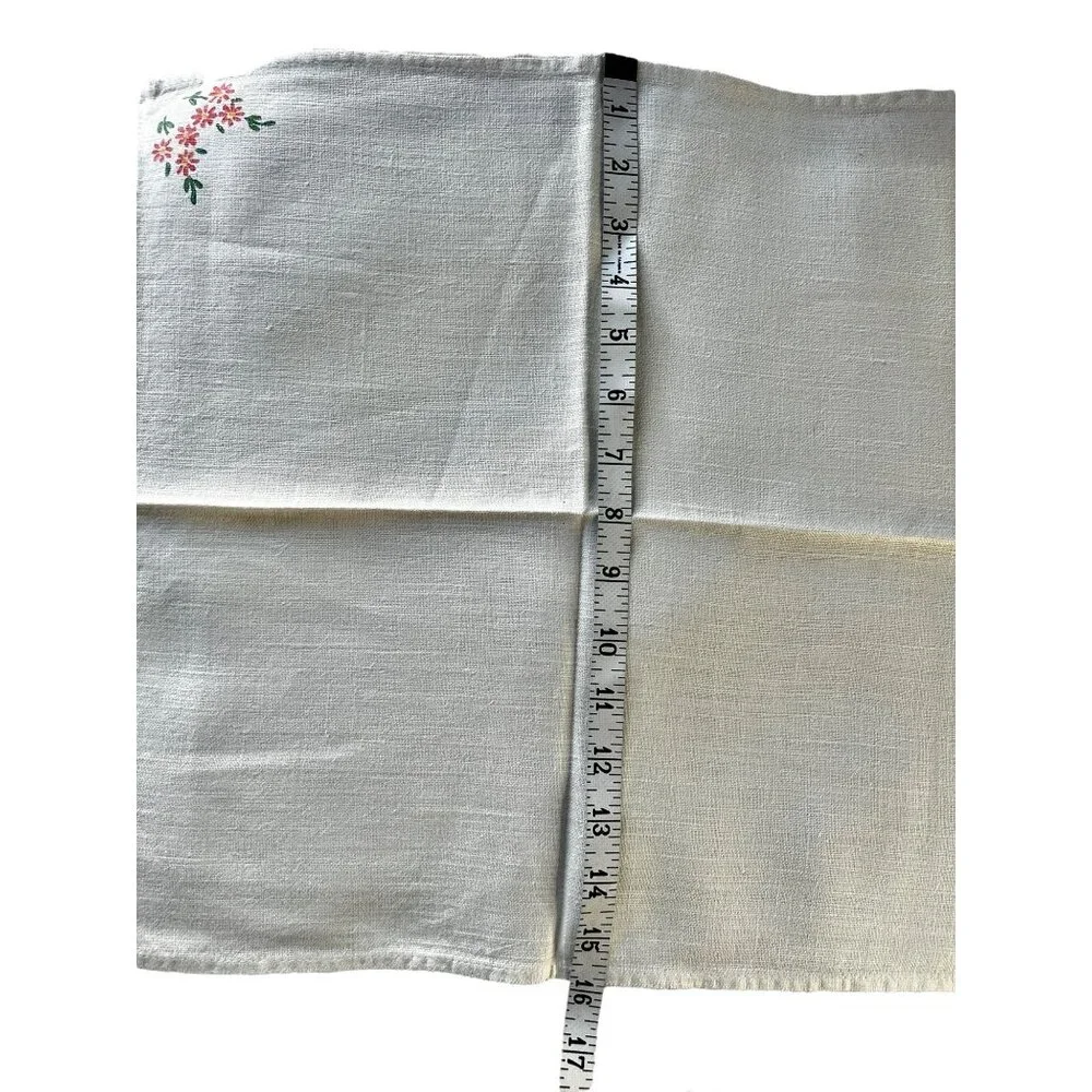 Set Of 8 Cream Cotton Linen Blend Hand-Painted Floral Napkins